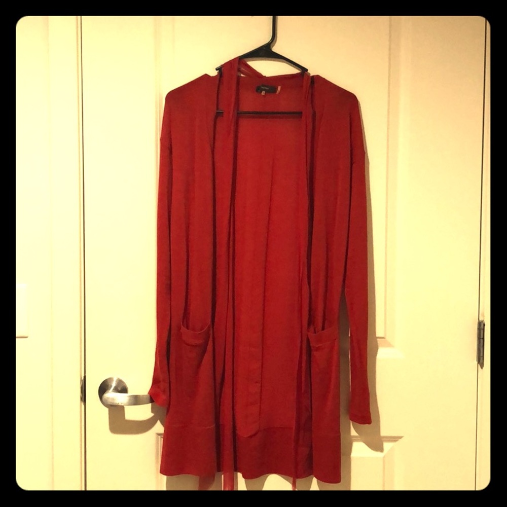 Vera Wang Wool Chiffon Tie Cardigan